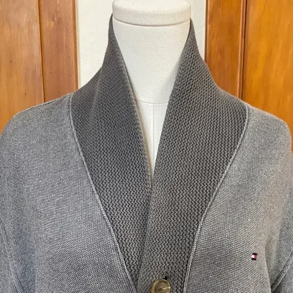 Men’s Light Gray Shawl Collar Cardigan Buttons Pockets Grandpa - Picture 3 of 10